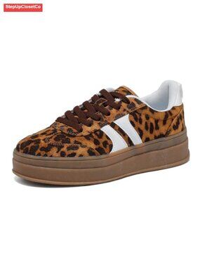 Women's Platform Sneakers, Anti-Slip Rubber Sole, Lace-Up, Suede & Leather